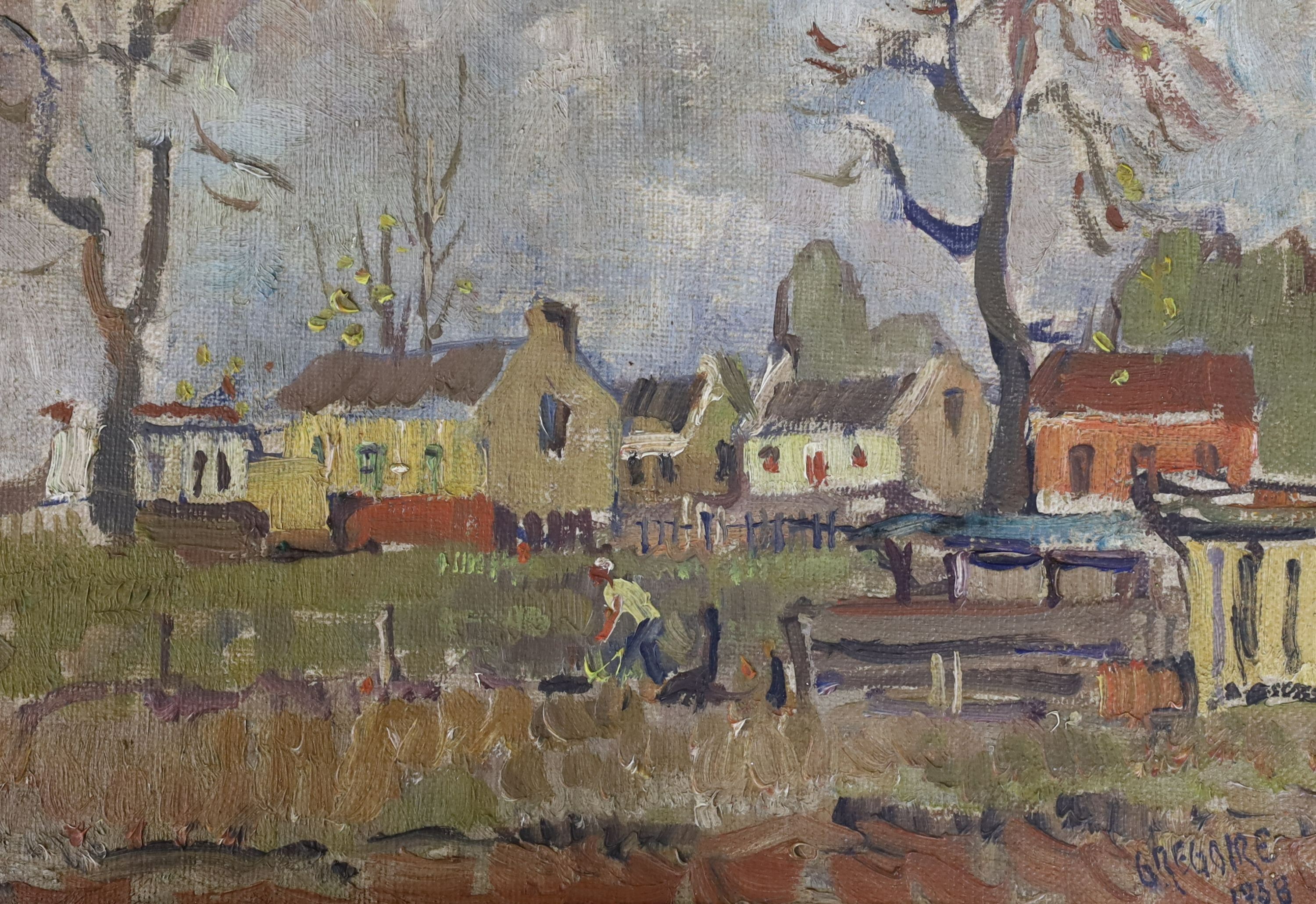 Gregoire Johannes Boonzaier (1909-2005), oil on canvas board, View of a village, signed and dated 1938, 17 x 25cm
